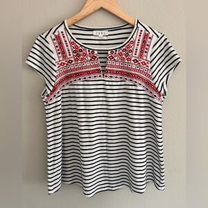 THML Embroidered Top Womens Medium Stripes Flutter Boho Statement Geometric